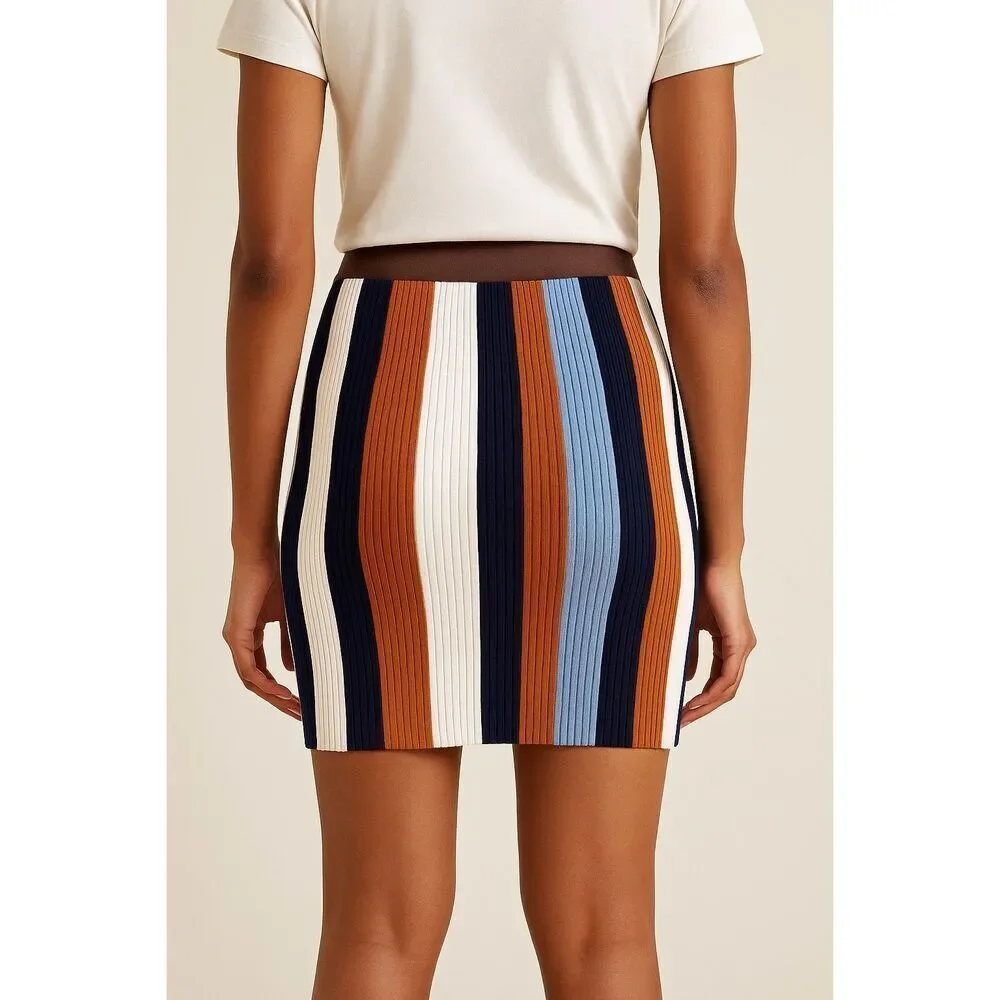 PH5 Striped‎ Ribbed Knit Mini Skirt Brown Multicolor Size 5/US 2 - Picture 2 of 12